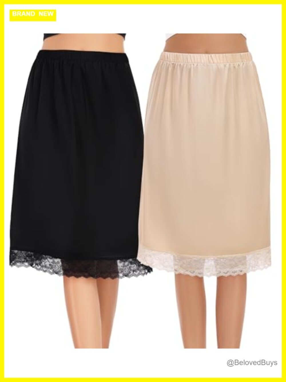 2 Pack Half Slips for Women Satin Lace Knee Length Underskirt